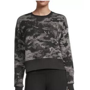 Womans xersion grey camo cropped fleece crewneck sweater plus size XXL
